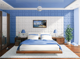 Стена из панелей белого и голубого цвета